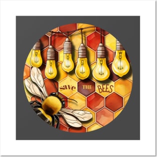 Honeycomb with Bee and Save the Bees Posters and Art